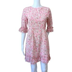 NEW floral pink mini dress half sleeve white pink petite small